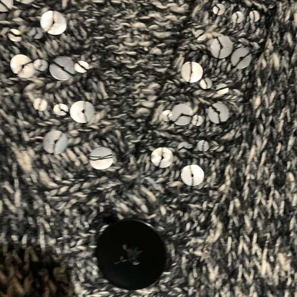 Mudd Sweater Cardigan L Black White Sequin Stretchy Front Buttons Pockets Cotton - Picture 7 of 16